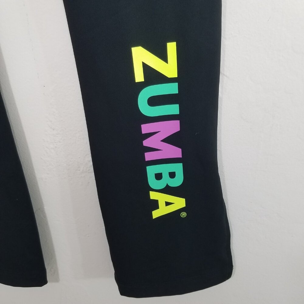 Zumba Fitness High Rise Slit Legs Logo Multicolor Legging Pants Black Size S - Picture 7 of 10